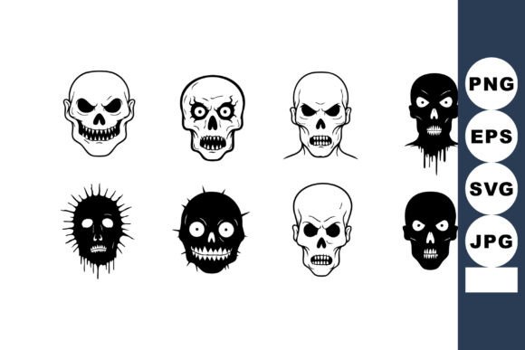 Download Set of Eight Monochrome Skull Icons with - Skull icons Collection